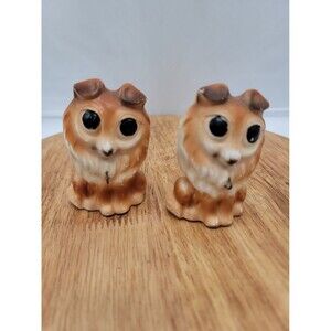 Vintage Rossini Japan Big Eyed Collie Dog Figurine Puppies 2.5"